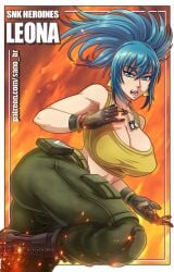 1girls areolae big_breasts blue_eyes blue_hair brazilian brazilian_female breasts breasts_out exposed_breasts female gloves hips hourglass_figure ikari_warriors king_of_fighters leona_heidern looking_at_viewer metal_slug nipples partially_clothed posing red_lipstick sano-br snk snk_heroines:_tag_team_frenzy solo solo_female solo_focus thighs top_lift voluptuous wide_hips