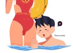 2boys ass ass_focus femboy irasutoya lifeguard male praying ra4s simple_eyes swimsuit water