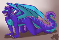 2016 all_fours animal_genitalia animal_penis blue_eyes blue_fur blue_horn brown_background canine_penis dragon drooling ekbellatrix english_text fur furred_dragon green_eyes hair horn hypnosis membranous_wings mind_control open_mouth penis purple_fur purple_hair saliva simple_background stripes teeth text tongue tongue_out watermark wings