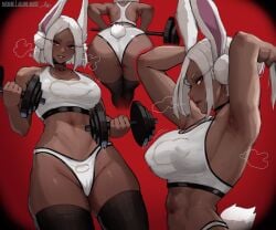 1girls abs aelion_draws athletic_female big_ass big_breasts big_thighs breasts bunny_ears bunny_girl butt dark-skinned_female dat_ass female female_focus female_only huge_ass huge_breasts huge_thighs miruko muscular_female my_hero_academia pussy rabbit rabbit_ears rabbit_tail rumi_usagiyama short_hair sweat sweatdrop sweating tagme thick_hips thick_thighs weightlifting weights white_hair