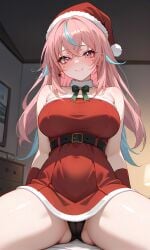 ai_generated atuqai big_breasts breasts emikukis large_hair merry_christmas multicolored_eyes multicolored_hair