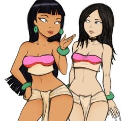 black_hair brown_eyes chel chel_(the_road_to_el_dorado) cleavage crossover crossover_cosplay dark-skinned_female dreamworks fluffy_(artist) green_eyes large_breasts laura_kinney loincloth marvel marvel_comics the_road_to_el_dorado tube_top x-23 x-men