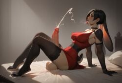 ada_wong ai_generated anthro anthrofied ejaculation futanari rabbit_ears rabbit_girl rabbit_humanoid rabbit_tail samanneb transformation