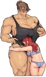 2girls breasts cantankeravian female huge_breasts muscular muscular_female panties tank_top thick_thighs thighs yuri