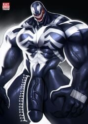 abs balls biceps digital_drawing_(artwork) digital_media_(artwork) genitals glans hi_res kaysuoae male marvel muscular muscular_male navel pecs penis solo standing teeth venom_(marvel)