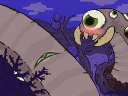 4:3 blush eater_of_worlds_(terraria) female feral genitals herui hi_res plant pussy serpentine sky solo terraria tree worm