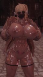 1girls 3d abs au_ra bait bleached_blonde_hair blue_eyes coat exhibitionism exhibitionist final_fantasy_xiv gpose(ffxiv) gyaru horns inviting kuro_gyaru looking_at_viewer masked_female moral_degeneration mouth_mask nipple_chain nipple_piercing nude_female open_clothing presenting pubic_tattoo public_exposure public_nudity public_use scales sex_toy shiny_skin slutty_pose street sunglasses tanned_female vibrator womb_tattoo