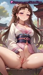 1girls ai_generated anime anime_style bangs blue_sky blush bottomless breasts brown_hair bust busty chinese_clothes cleavage closed_mouth cloud covering day dress earrings east_asian_architecture facial_mark feet_out_of_frame female female_focus female_masturbation female_only fingering flower forehead_mark hair_bun hair_flower hair_ornament half-closed_eyes hanfu hentai jewelry kusuriya_no_hitorigoto large_breasts lishu_(kusuriya_no_hitorigoto) long_hair long_sleeves looking_at_viewer looking_down masturbation medium_breasts natsuyoru navel necklace no_panties nose_blush outdoors parted_lips purple_eyes pussy pussy_juice sash sitting sky solo solo_female spread_legs spread_pussy stomach tassel thighs tree uncensored very_long_hair voluptuous voluptuous_female wide_sleeves