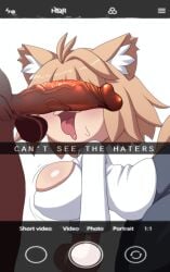 ahegao_face ai ai_art ai_generated balls big_breasts big_penis big_thighs breasts camera cant_see_the_haters cat_ears cat_tail edited erection female hips male melty_blood meme neco-arc pedrito5544 penis penis_on_face sexy testicles text thighs