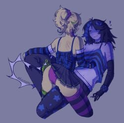 2025 2girls armwear artist_name ass black_armwear black_hair black_shorts black_skirt black_stripes blue_hair blue_stripes blue_tank_top blue_topwear blush bracelet breasts choker cigarette closed_eyes clothed clothed_female clothing female female/female female_only fememyemy forsaken_(roblox) green_stripes grey_background groping groping_breasts groping_under_clothes heart holding_cigarette looking_at_partner noob noob_(forsaken) open_mouth panties party_two_time pink_hair pink_panties pink_stripes plain_background ponytail pussy pussy_juice roblox roblox_game robloxian scene_noob scratch_marks scrunchie self_harm_scars short_hair shorts simple_background skirt skirt_lift small_breasts smile solid_color_background spiked_bracelet spiked_collar striped_armwear striped_clothing stripes sweat sweatdrop sweating tail tank_top thighhighs thighs tiger_stripes twitter_username two-tone_hair two_time wet_pussy white_skin yellow_hair yellow_skin yuri