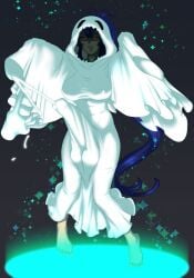 balls big_penis blue_hair breasts bulge bulge_under_clothes cum cum_through_clothes cumshot feet futa_bulge futa_focus futa_only futanari ghost halloween halloween_costume huge_balls huge_cock intersex long_ponytail penis ponytail rooftop_noona sheet sheet_ghost smile virtual_youtuber vtuber