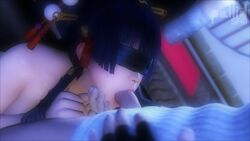 1boy 1girls 2016 3d animated black_hair blindfold blue_hair clothed_male_nude_female dead_or_alive dead_or_alive_5 deepthroat fellatio female fingerless_gloves hair_bun hair_pin highres human lipstick long_hair male maledom no_sound nose nude nyotengu oral pallidsfm penis pink_lipstick sex shiny shiny_skin source_filmmaker throat_grab video