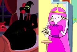1boy 1girls adventure_time ass bed bedroom big_ass black_necktie black_skin black_suit blanket bubble_butt cartoon_network crossover crown female green_anus green_sclera green_teeth long_hair male nathaniel718 nergal_(tgaobam) nergal_and_princess_bubblegum pants_removed penis pillow pink_dress pink_hair pink_skin princess_bubblegum puffy_sleeves purple_collar purple_eyes purple_sash red_shirt telephone the_grim_adventures_of_billy_and_mandy touching_own_ass trash_art window window_curtains