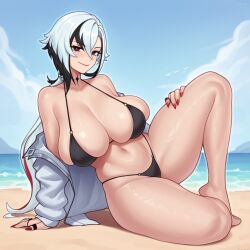 1girls 2025 ai_generated arlecchino_(genshin_impact) black_hair black_nails emotionless female genshin_impact grey_hair hi_res hoyoverse mihoyo multicolored_hair rcos red_eyes room_background selfie shorts solo solo_female stomach thick_thighs thighs