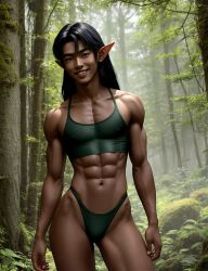ai_generated cuntboy ears_up elf_male forest intersex male smile