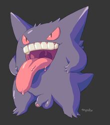 balls big_tongue dripping drooling feral front_view full-length_portrait full_length gengar ghost half-erect hands_on_hips male monster nintendo penis pokemon saliva signature solo spirit standing tinybeasts video_games