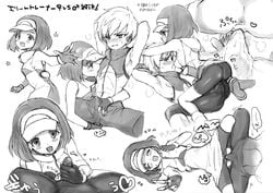 1boy 1girls ace_trainer_(pokemon) ace_trainer_(pokemon_sm) ace_trainer_male_(pokemon) anus armpits arms_behind_head ass bike_shorts blush bulge chihiro_(chrnt) closed_eyes eyelashes female fingerless_gloves frottage gloves greyscale half-closed_eyes hat heart heavy_breathing hood hoodie hug human looking_at_viewer monochrome nintendo nipple_sucking npc_trainer open_mouth oral penis pokemon pokemon_sm pov precum pussy sex shirt short_hair shorts sleeveless smile sweat text through_clothes v visor_cap wet