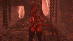 2016 3d agony_(series) areolae ass bald breasts chains demon demon_girl detailed_background faceless female female_only hand_on_ass hell highres horns huge_ass humanoid large_breasts looking_at_viewer monster monster_girl nipples nude onoskelis planetmojo presenting presenting_hindquarters pussy red_skin solo source_filmmaker standing tail voluptuous