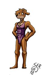 abs anthro balls bulge cervine clothing deer dier_von_dan erection furry leotard male male_only mammal muscular one-piece_swimsuit painting penis_outline sergej sketch skin_tight_suit solo swimsuit