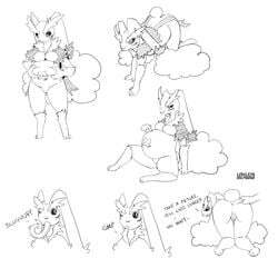 1girls ambiguous_gender anus ass belly big_belly breasts dragon dratini eating feet furry human interspecies longlevy lopunny monochrome nintendo nude oral_vore paws pokemon pokemon_(species) pokemon_dppt pussy rabbit scalie text video_games vore