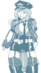 belt female futanari garter_straps highres huge_cock intersex kuroishi_ringo miniskirt monochrome original pencil_skirt penis police police_uniform policewoman sketch skirt thighhighs uniform