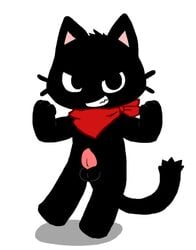 anthro balls bandana black_fur erection feline fur gamercat_(character) looking_at_viewer male_only mammal oob penis simple_background solo the_gamercat white_background