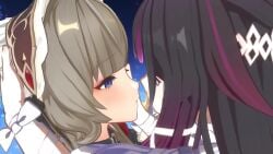 2girls 3d animated background_music blush columbina_(genshin_impact) female female_only genshin_impact great_celacanto_(gcelacanto/inmortalgreat) hands_on_head holding_head kissing lecheryamoreva lesbian_couple lesbian_kiss misuzugon nomianims opennsfwsp romantic romantic_ambiance romantic_couple saliva_string saliva_trail sandrone_(genshin_impact) shorter_than_10_seconds sound tagme video yuri