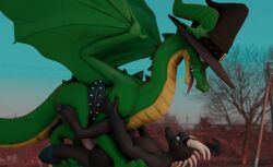 3d_(artwork) 3d_animation animated anthro aroused aroused_face belly belt belt_buckle black_body black_scales blender_(software) blender_eevee breasts clothing digital_media_(artwork) dominant dominant_male dragon duo erection european_mythology female feral forked_tongue genitals green_body green_scales hat headgear headwear henry_(henrycharizardboi) henrycharizardboi lizard magic_user male male/female mythological_creature mythological_scalie mythology penetration penis red_eyes reptile scales scalie size_difference spinal_spikes submissive submissive_female tongue tongue_out unknown_character western_dragon witch witch_costume witch_hat yellow_belly yellow_eyes yellow_underbelly zoophilia