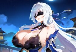 1girls ai_generated blindfold female female_focus female_only henrik_n honkai:_star_rail huge_breast jingliu_(honkai:_star_rail) novelai solo thiccwithaq_(ai_style) white_hair