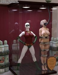 3d batman_(series) bound bound_arms bound_legs breasts completely_nude completely_nude_female dc dc_comics female genderswap_(mtf) mannequin nude nude_female robin_(dc) robin_(dc)_(other) rule_63 thejpeger trophy_case