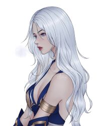 1girls artelsia ashe_(league_of_legends) bare_shoulders blue_eyes female female_focus female_only league_of_legends lips long_hair white_hair