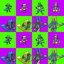 anthro breasts checkered_background dick evolution female green_background lucario male pixel_art pokemon pokemon_(species) pokemon_evolution pokezelda3 purple_background riolu sprite sprite_edit sprite_sheet