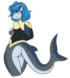 ambris ass edit edited erika_(ambris) looking_at_viewer looking_back partially_clothed shark_girl shark_tail