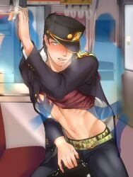 1boy disembodied_hand jojo's_bizarre_adventure jotaro_kujo male male_only solo stardust_crusaders touching_chest twink