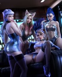 3d 3d_(artwork) 4girls abs ahri akali areola_slip areolae ass athletic athletic_female bangs belly big_breasts blonde_hair blue_hair breasts choker classy cleavage collar dark_hair detailed_background dress evelynn female female_focus female_only fit_female gloves hourglass_figure k/da_ahri k/da_akali k/da_all_out_ahri k/da_all_out_akali k/da_all_out_evelynn k/da_all_out_kai'sa k/da_all_out_series k/da_evelynn k/da_kai'sa k/da_series kai'sa large_ass large_breasts league_of_legends legwear light-skinned_female light_hair light_skin long_hair long_legs looking_at_viewer multicolored_hair multiple_girls navel painted_nails panties pink_hair riot_games see-through see-through_clothing shoes skirt slim_waist spread_legs teasing therealzoh thighhighs thighs two_tone_hair upskirt white_hair wide_hips zoh