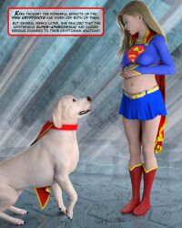 1animal 1girls 3d artist_request belly big_belly canine dc dc_comics dog dog_ears english_text female feral implied_bestiality kara_danvers kara_zor-el krypto pregnant supergirl superman_(series) text wicked-won zoophilia