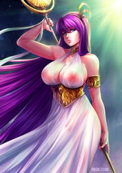 1girls athena_(saint_seiya) breasts cleavage covered_breasts covered_nipples curvy dress erect_nipples female female_only goddess hips huge_breasts large_breasts long_hair looking_at_viewer pale-skinned_female pale_skin purple_eyes purple_hair saint_seiya saori_kido shounen_jump solo tagme thick_thighs voluptuous wide_hips zexxck