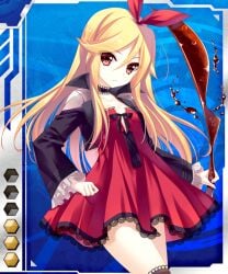 00s blonde_hair blood breasts card_(blue-hr) card_(medium) female female_focus hair_ribbon lilith-soft long_hair meia_bloodlord official_art red_eyes ribbon sakuranbo small_breasts solo taimanin_(series) taimanin_asagi taimanin_asagi_battle_arena taimanin_asagi_battle_arena_all_card_gallery taimanin_asagi_kessen_arena