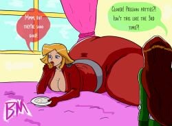 2girls ass bbw big_ass blonde_hair bodysuit booberries_morphs clover_(totally_spies) dialogue fat fat_ass female huge_ass obese overweight passion_patties sam_(totally_spies) skintight solo_focus text totally_spies weight_gain