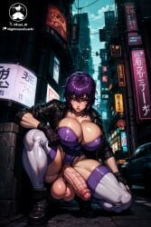 1futa ai_generated alley balls black_gloves black_jacket boots breasts car city cleavage collarbone cyberpunk erection fingerless_gloves foreskin futa_only futanari ghost_in_the_shell gloves ground_vehicle hair_between_eyes highleg highleg_leotard huge_breasts huge_cock jacket kusanagi_motoko large_breasts large_penis leather leather_jacket leotard lips looking_at_viewer motor_vehicle nightmare_fuel_ai outdoors parted_lips partially_retracted_foreskin penis purple_eyes purple_hair short_hair solo squatting stable_diffusion testicles thick_thighs thighhighs thighs uncensored uncut veins veiny_penis watermark