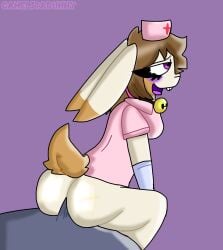 anthro ass bad_anatomy canela_(canelitabunny) canelitabunny doctor fat_ass furry furry_only open_mouth purple_tongue rabbit rabbit_ears rabbit_girl reverse_cowgirl_position shiny_skin