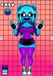 blue_body blue_hair blue_skin clothed dexxa easy_(geometry_dash) geometry_dash horns large_breasts thick_thighs