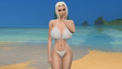 1girls 3d anime beach bikini blonde_hair breasts female female_only hokage hourglass_figure long_hair manga naruto navel solo the_sims the_sims_4 theooze tsunade twintails white_bikini