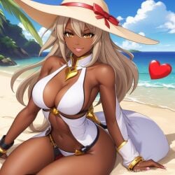 ai_generated amber_eyes big_breasts big_breasts blonde_hair curvaceous dark_skinned_female drdolitle huge_breasts long_hair stable_diffusion sunhat