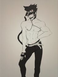 1boy gagged joestar_birthmark jojo's_bizarre_adventure jotaro_kujo less_end male male_only shirtless shirtless_male solo stardust_crusaders