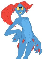 1girls 2d anthro featureless_breasts female female_only fish fish_girl flat_chest humanoid nude peeppepi pussy solo tagme undertale undertale_(series) undyne