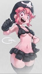 1girls barely_clothed belly crae female female_only human jakuzure_nonon kill_la_kill nudist_beach_uniform pink_eyes pink_hair solo thighs watermark white_background