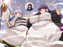 2023 2girls bbw big_breasts breasts chubby chubby_female elf elf_ears elf_female elf_girl fat fat_female fat_fetish fat_woman fern_(sousou_no_frieren) frieren kurocaze large_breasts light-skinned_female light_skin long_hair magic magic_spell magic_staff obese obese_female overweight overweight_female purple_hair silver_hair sousou_no_frieren ssbbw weight_gain wide_hips