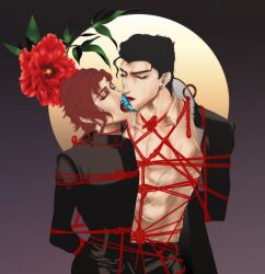 2boys bondage jojo's_bizarre_adventure jotaro_kujo male male/male male_only noriaki_kakyoin stardust_crusaders tied