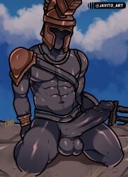 abs ares ares_statue(fortnite) big_penis copper_skin fortnite grey_skin helmet male statue